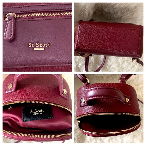 St. Scott London Burgundy Gold Hardware Mini Backpack Shoulder Bag Faux Leather - Picture 9 of 11